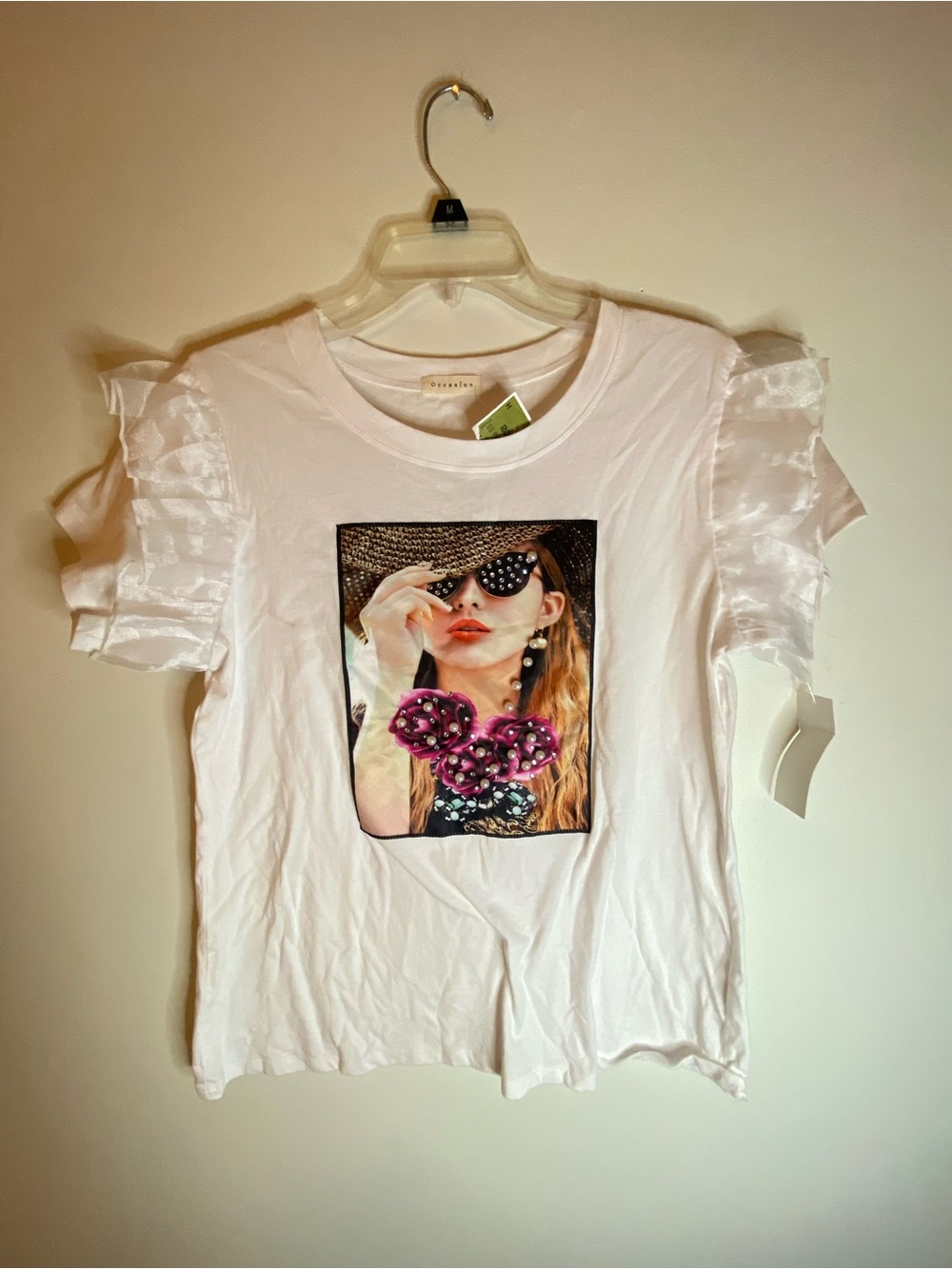 Occasion White Short-Sleeve Tee with Pink Floral Graphic